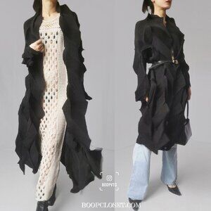 Issey Miyake pleats please black deconstructed duster robe trench coat